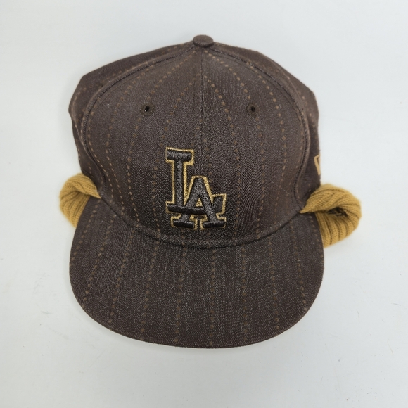 New Era 59Fifty LA Dodgers Brown Ball Cap With Knitted Bottom Size 7 5/8 - Picture 1 of 6